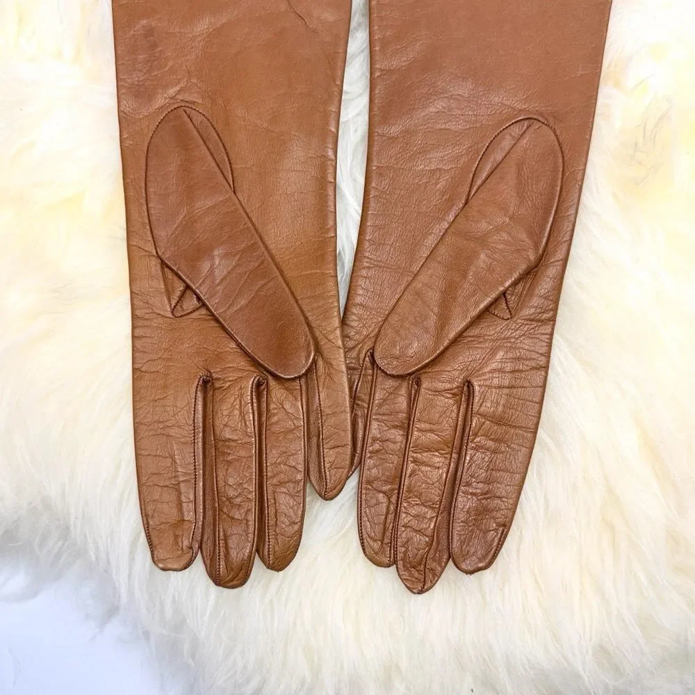 NWT Charter Club Leather Gloves Light Brown with Silk Lining Women's 7,5 Vintage